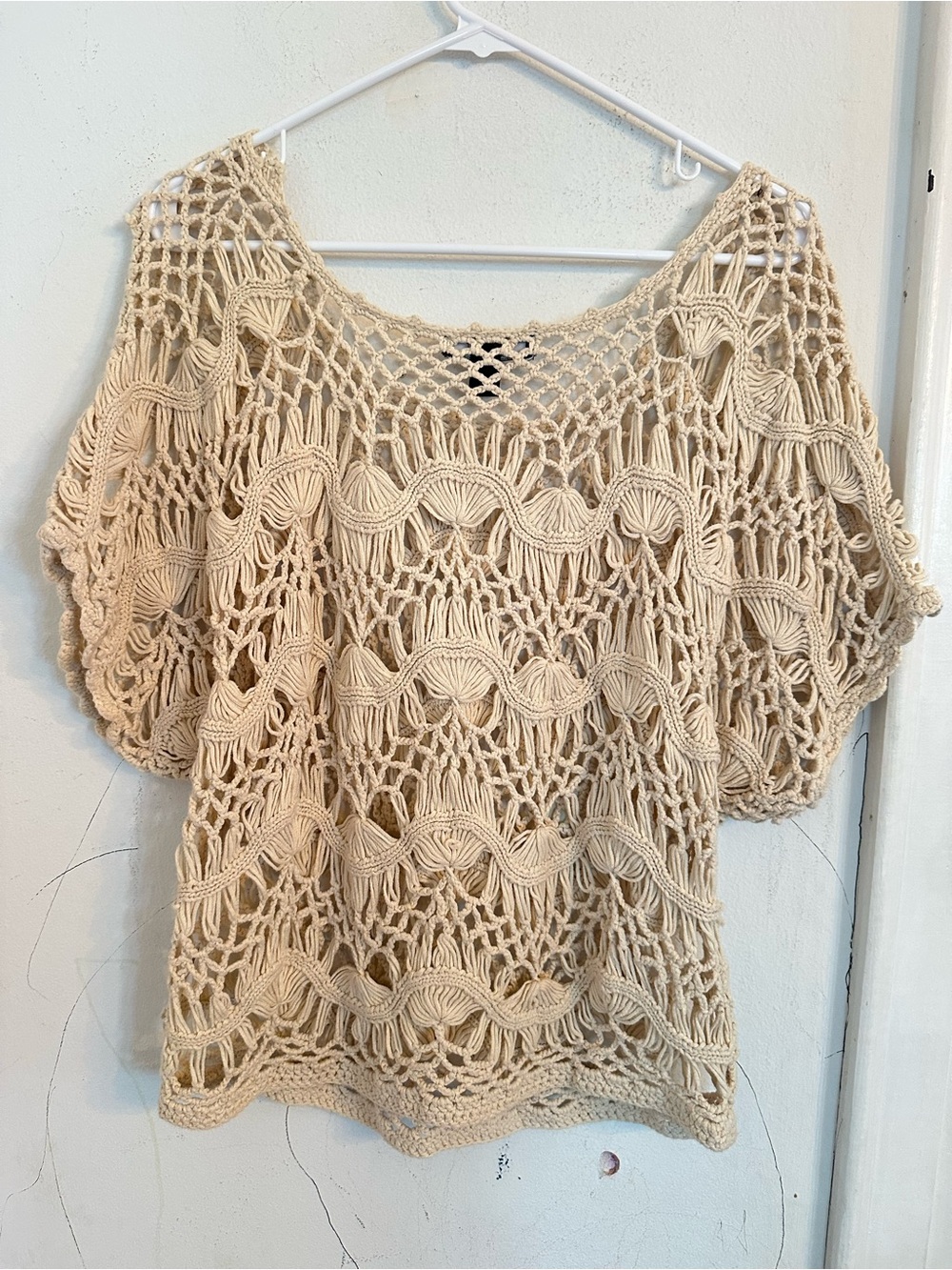 Nine West Cream Crochet Off-the-Shoulder Sweater